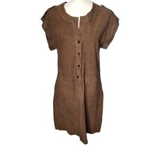 Sita Murt Brown Goat Leather Suede Cargo Style Shift Dress w/Pockets Size Large